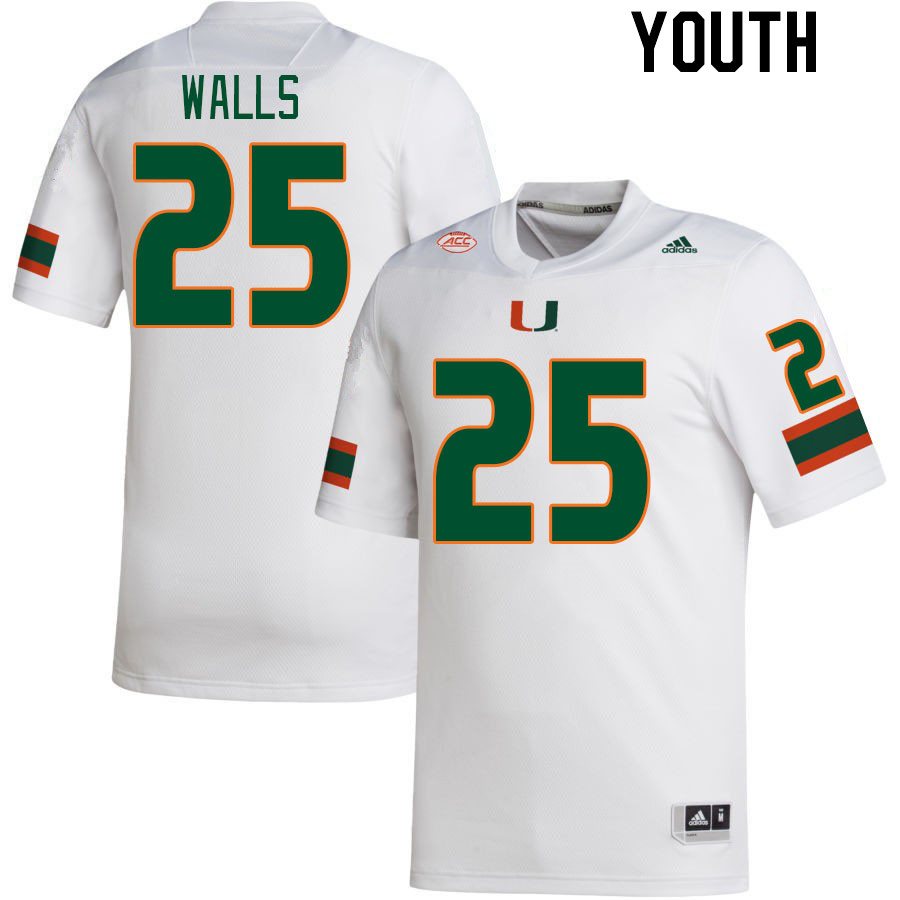 Youth #25 Jefferson Walls Miami Hurricanes College Football Jerseys Stitched-White